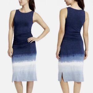 Athleta Ombre Maxi Dress Blue White Gradient Tie-Dye Sleeveless Ruched Hem Med